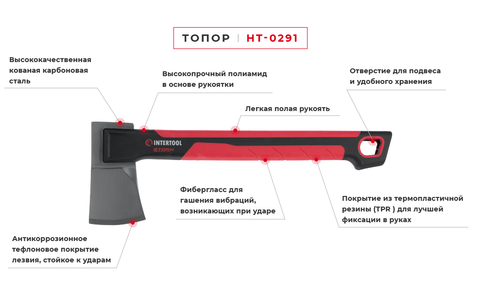 Сокира 630г ручка з фібергласу. STORM INTERTOOL
